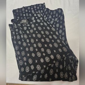 Vintage Coin Ribbed Black And Silver Pj Set Large Top Medium Bottoms Stretch